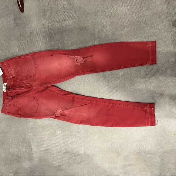 Free People Red‎ Ankle Saddle Skinny Distressed Jeans Size 28 - Picture 2 of 7
